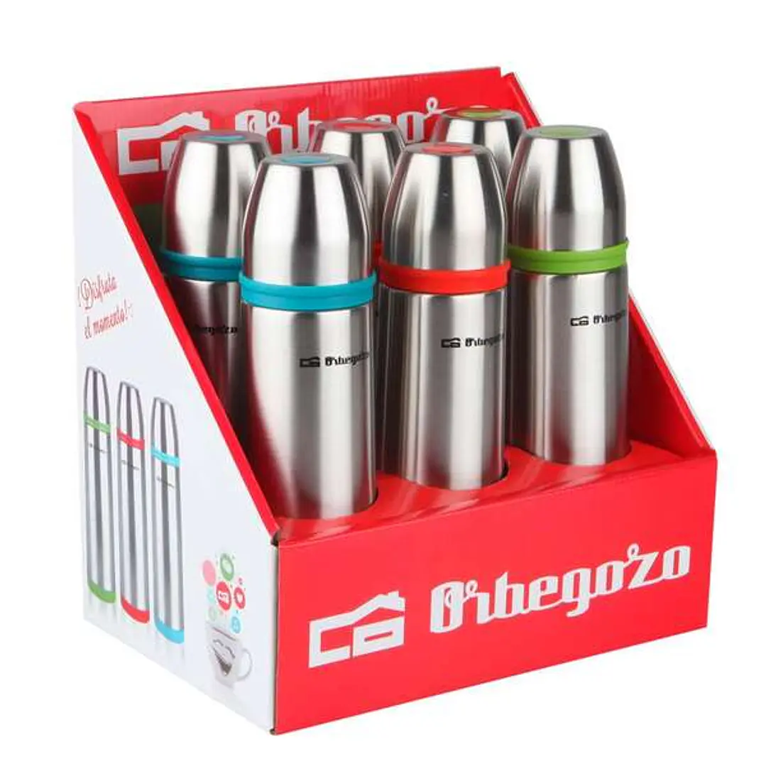 Orbegozo Set Termos Identificador de Bebidas - Acero Inoxidable Resistente - Bandas de Colores - Sistema Antiderrame - Conserva Temperatura por Horas  1
