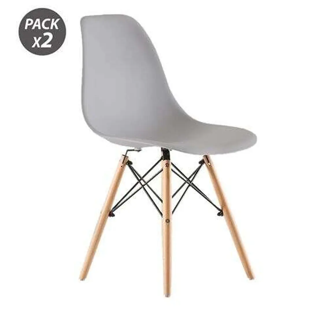 Muvip Pack 2 Sillas Design D100 - Patas Macizas de Madera - Color Gris 1