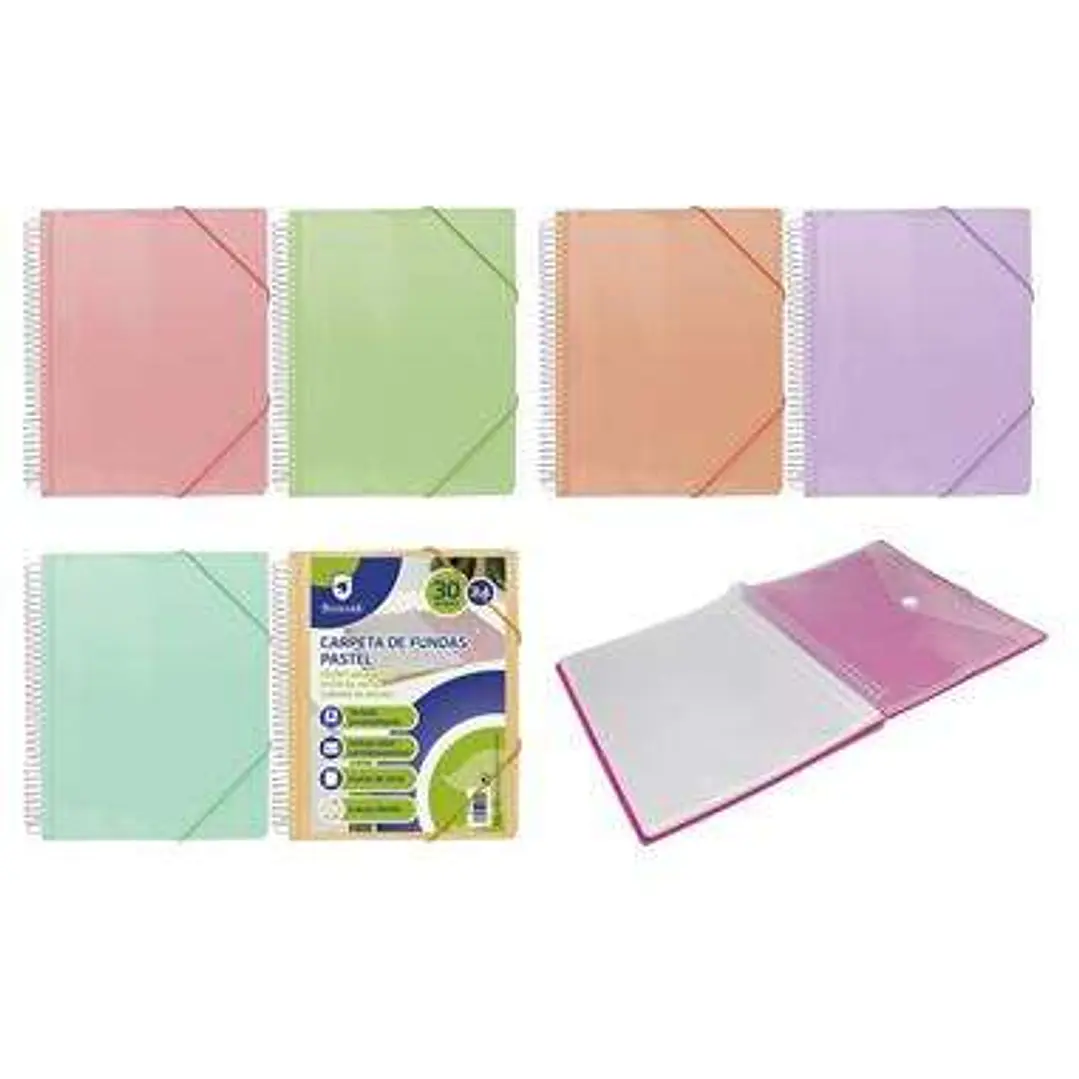 Bismark Carpeta Espiral 30 Fundas Transparentes - Polipropileno - Tamaño A4 - Espiral Plastica Indeformable - Apertura 360 Grados - Gomas de Cierre -  1
