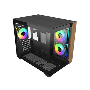 Cooler Master Elite 481 Wood Caja Minitorre - 3 Ventiladores 120mm RGB - Vista Panoramica - Soporte MicroATX/Mini-ITX - Doble Camara - Audio - 2xUSB-A