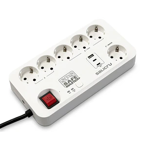 Salicru Regleta SPS SAFE MASTER+ Protectores Electricos Activos de Ultima Generacion - 6 Tomas Schuko - 1xUSB-A, 2xUSB-C - Master/Slave - Color Blanco