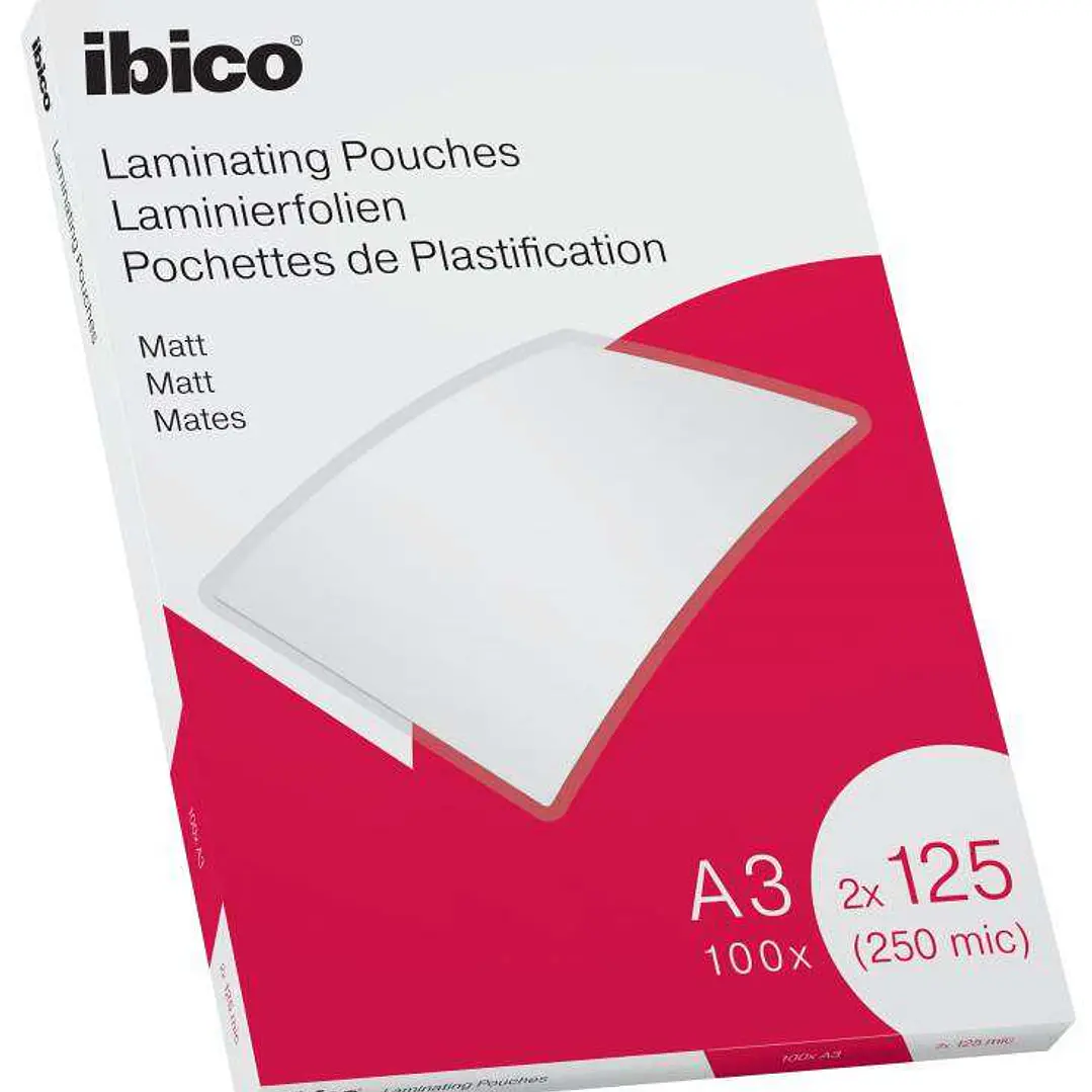 Ibico Caja de 100 Laminas de Plastificar Mate A3 125 Micras - Superficie Mate - Plastifica Papel, Fotos, Tarjetas de Visita - Transparente 1