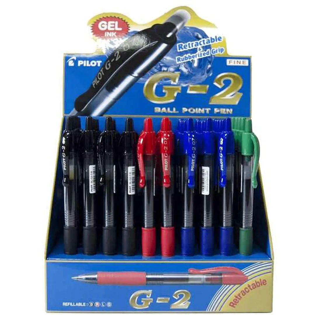 Pilot G2 Rollerball Expositor de 60 Boligrafos de Gel - Punta 0.7mm - Trazo 0.32mm - Recargable - Grip Ergonomico - Colores Surtidos 1