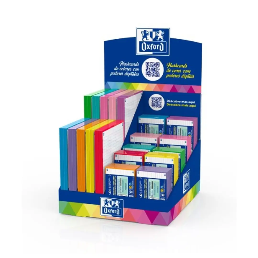 Oxford Flashcards Expositor con 60 Paquetes de Tarjetas FlashCards 2.0 A5 y A7 - 20 Sobres A5 de Colores Vivos - 40 Sobres A7 de Colores Vivos y Paste 1