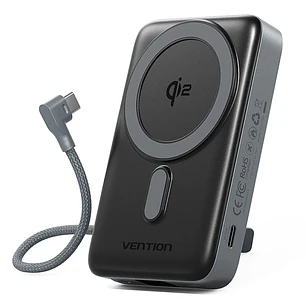 Vention Powerbank de 10000mAh - Potencia de Salida hasta 25W - Cable USB-C Integrado - Entrada y Salida USB-C - Carga Inalambrica - Pantalla LED - Col