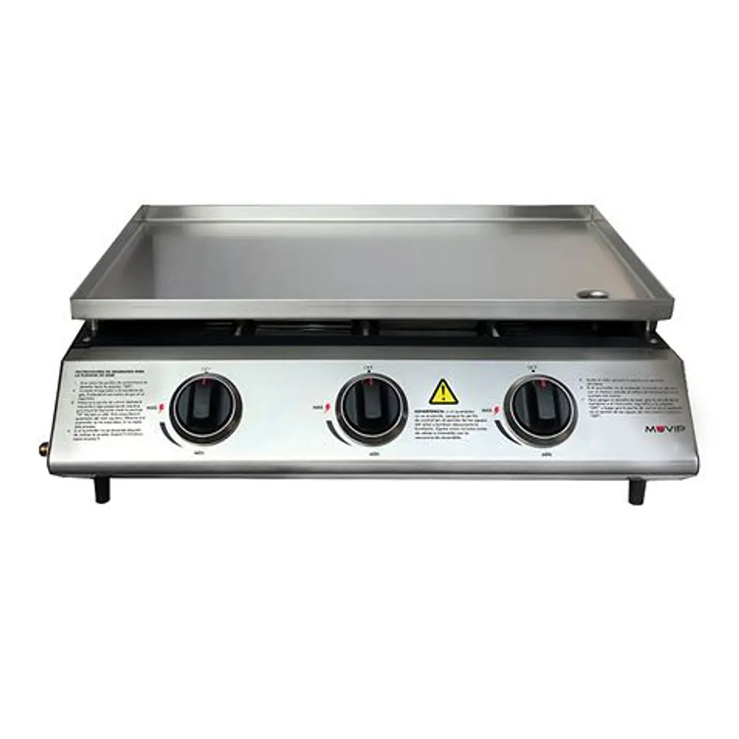 Muvip Plancha de Asar de Gas - 3 Quemadores - Panel de Control y Plancha de Acero - Bandeja Recoge Grasas - Llama Regulable - Superficie Antiadherente 1