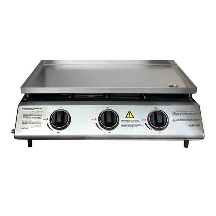 Muvip Plancha de Asar de Gas - 3 Quemadores - Panel de Control y Plancha de Acero - Bandeja Recoge Grasas - Llama Regulable - Superficie Antiadherente 1