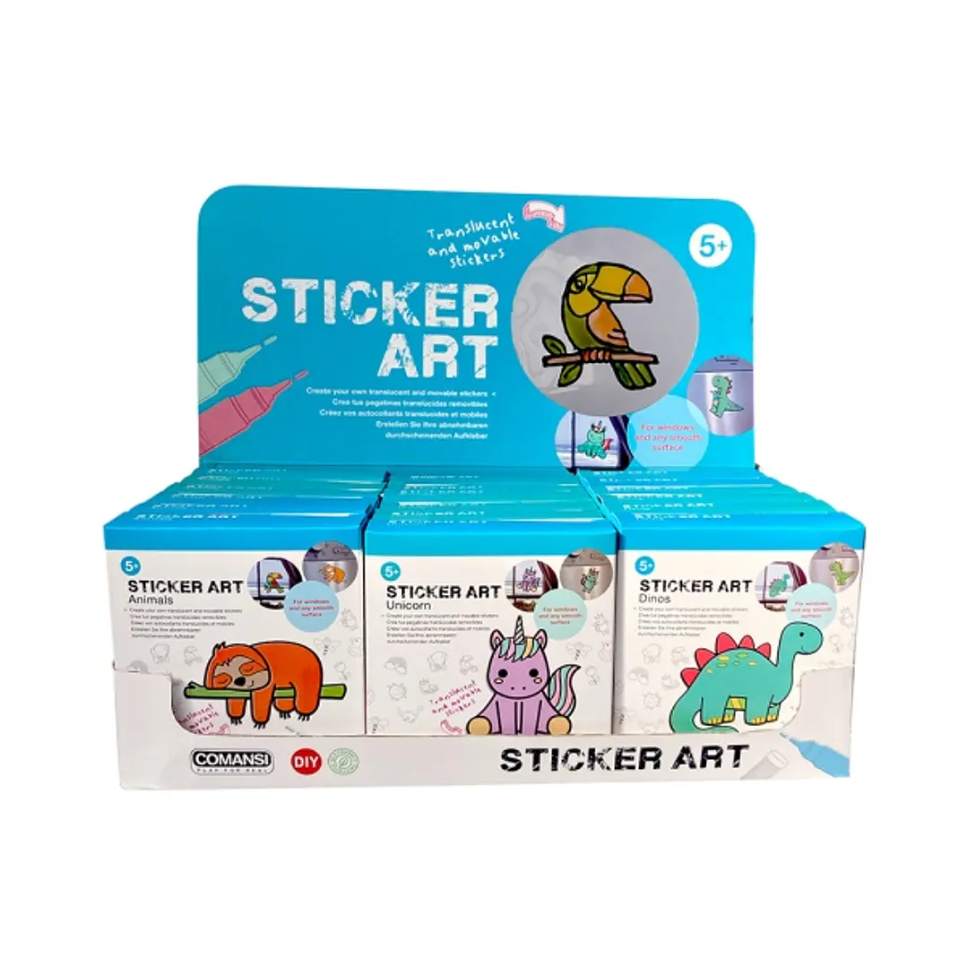 Comansi Display Sticker Art Basic 18 Unidades - Pegatinas Creativas para Ventanas  - Manualidades Infantiles - Surtido Temático 1