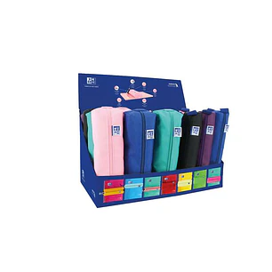 Oxford Kangoo Teens Expositor de 24 Estuches (12 rectangulares medianos, 12 redondos pequeños) - Goma Elastica para unirlo al Cuaderno - Colores Surti