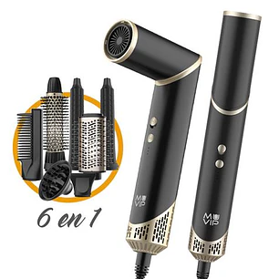 Muvip Ultimate Experience Profesional 6 en 1 Herramienta de Secado y Peinado - 1500W - Accesorios para Rizar, Cepillar y Alisar - 3 Configuraciones de