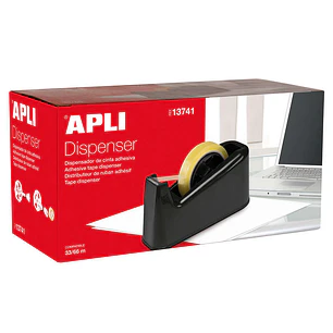 Apli Trade Portarrollos para Cinta Adhesiva de 33 y 66 Metros - Cuchilla Dentada - Base de Goma Antideslizante - Color Negro