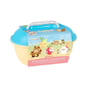 Jovi Kawaii Cofre con 24 Barras de Plastilina 15gr + Modeladores + Recortables - Sin Gluten - Base Vegetal - No se Seca - Colores Surtidos