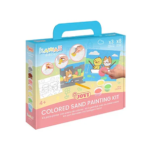 Jovi Kawaii Kit Pinta con Arena con 8 Botes de Arena + 1 Punzon + 3 Laminas con Diseños Kawaii - Colores Surtidos