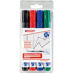 Edding 660 Pack de 4 Rotuladores para Pizarra Blanca - Punta Redonda - Trazo entre 1.5 y 3mm - Recargable - Secado Rapido - Colores Surtidos