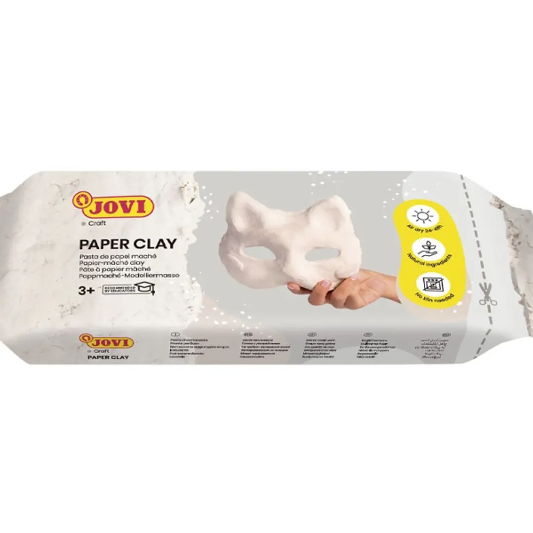 Jovi Paper Clay Pasta de Papelmache 680gr - Lista para Usar - Secado al Aire - Ligera y Facil de Modelar - No Mancha - Ideal para Figuras y Mascaras - 1