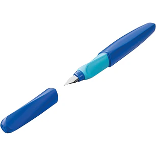 Pelikan Twist Pluma Estilografica Escolar Recargable - Plumilla de Acero Inoxidable Punto M - Cuerpo Color Azul (814737)