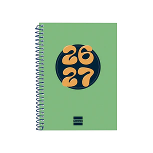 Finocam Cool Agenda Escolar 26/27 - Semana Vista Horizontal - Formato 8º - 120x164mm - Tapas de Carton Forrado - Papel de 80g/m2 - Espiral Metalica - 