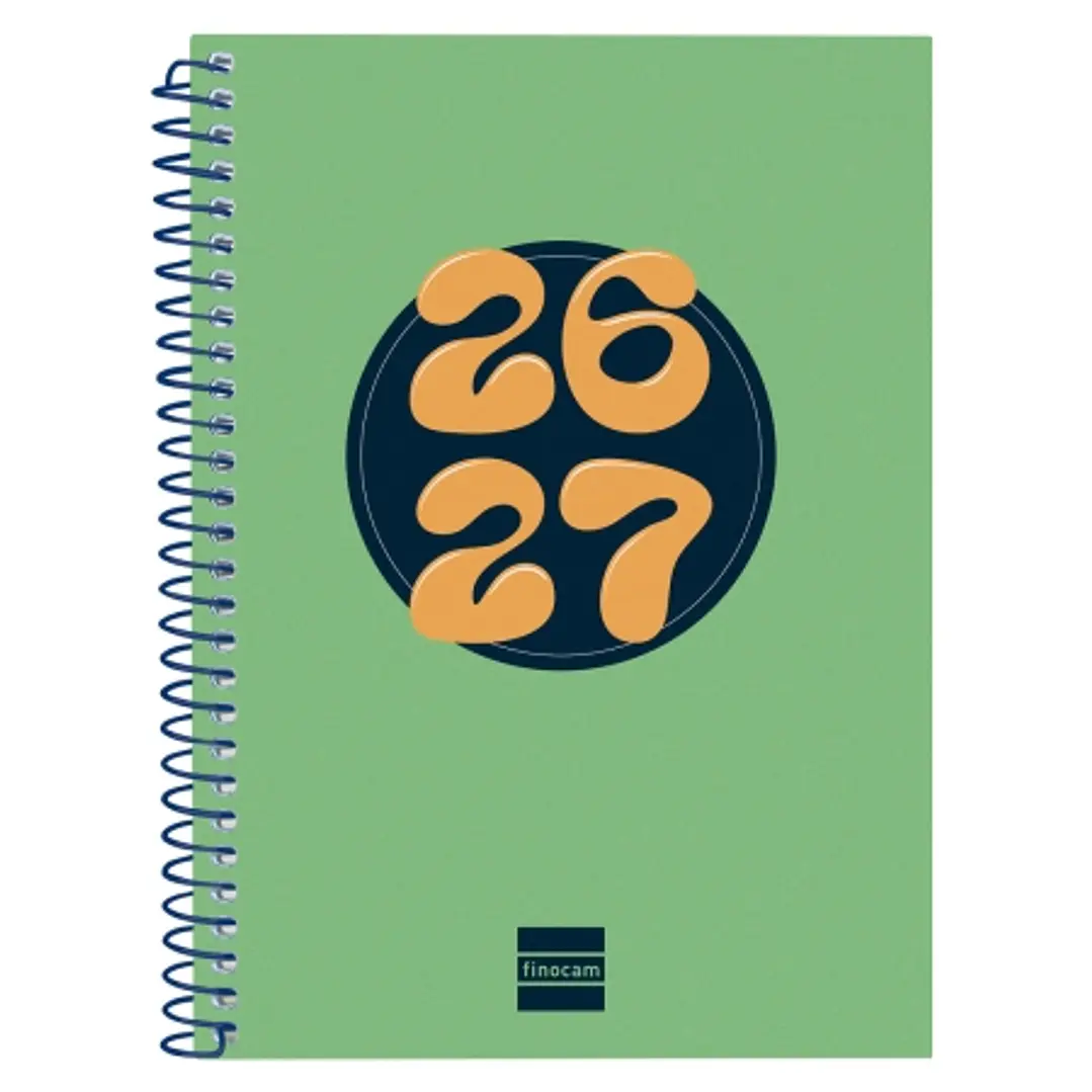 Finocam Cool Agenda Escolar 26/27 - Semana Vista Horizontal - Formato 8º - 120x164mm - Tapas de Carton Forrado - Papel de 80g/m2 - Espiral Metalica -  1