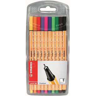 Stabilo Point 88 Pack de 10 Rotuladores de Punta Fina de Fibra - Trazo de 0.4 mm - Tinta con Base de Agua - Colores Surtidos