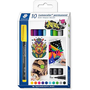 Staedtler Lumocolor 317 Pack de 10 Rotuladores Permanentes - Punta Media Redonda - Trazo 1mm Aprox - Capuchon con Clip - Secado Rapido - Colores Surti