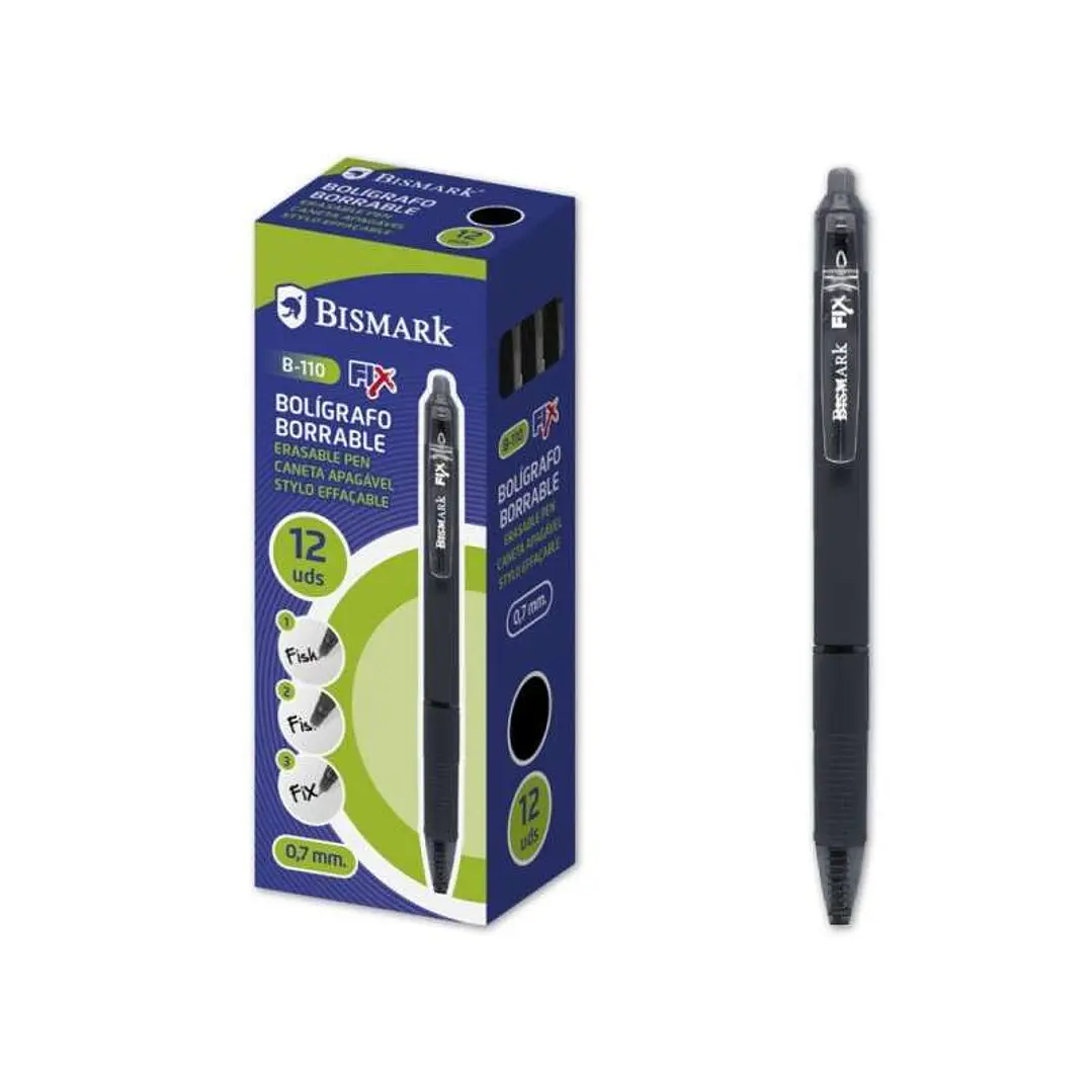 Bismark Fix Boligrafo Retractil Borrable - Punta Fina 0.7mm - Con Clip - Color Negro 1