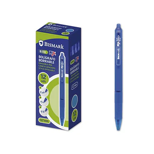 Bismark Boligrafo Borrable con Clip - Punta de 0.7 mm - Grip de Goma - Color Azul