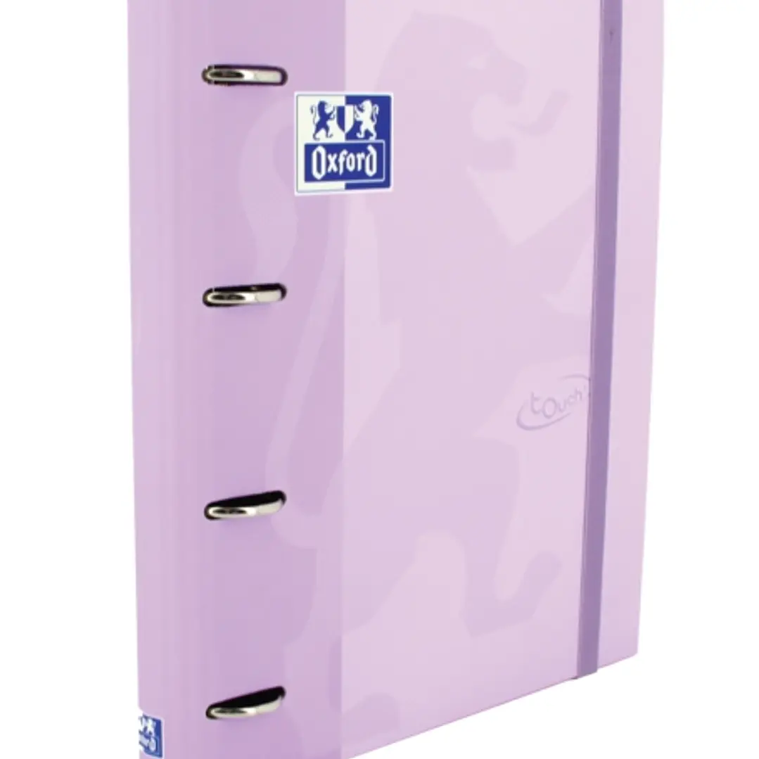 Oxford Europeanbinder Touch A4+ Carpeta de Anillas con Recambio Cuadricula 5x5 - Tapa Extradura - Cierre con Goma Elastica - Color Malva Pastel 1