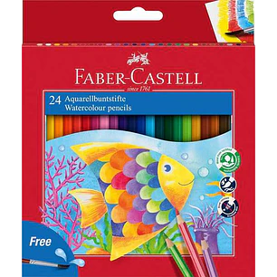 Faber-Castell Classic Colour Acuarelable Pack de 24 Lapices de Colores Hexagonales Acuarelables + Pincel - Resistencia a la Rotura - Colores Surtidos