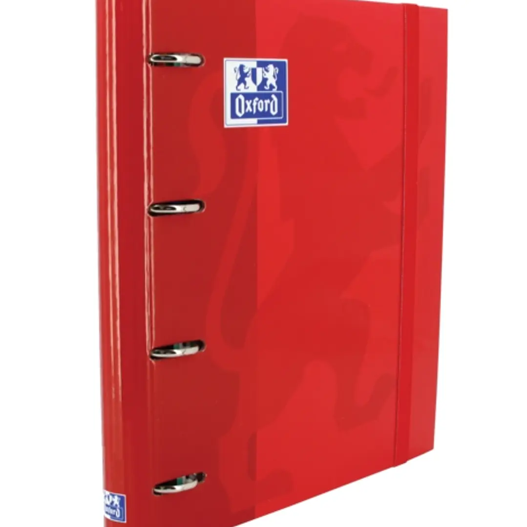 Oxford Europeanbinder Classic A4+ Carpeta de Anillas con Recambio Cuadricula 5x5 - Tapa Extradura - Cierre con Goma Elastica - Color Rojo 1