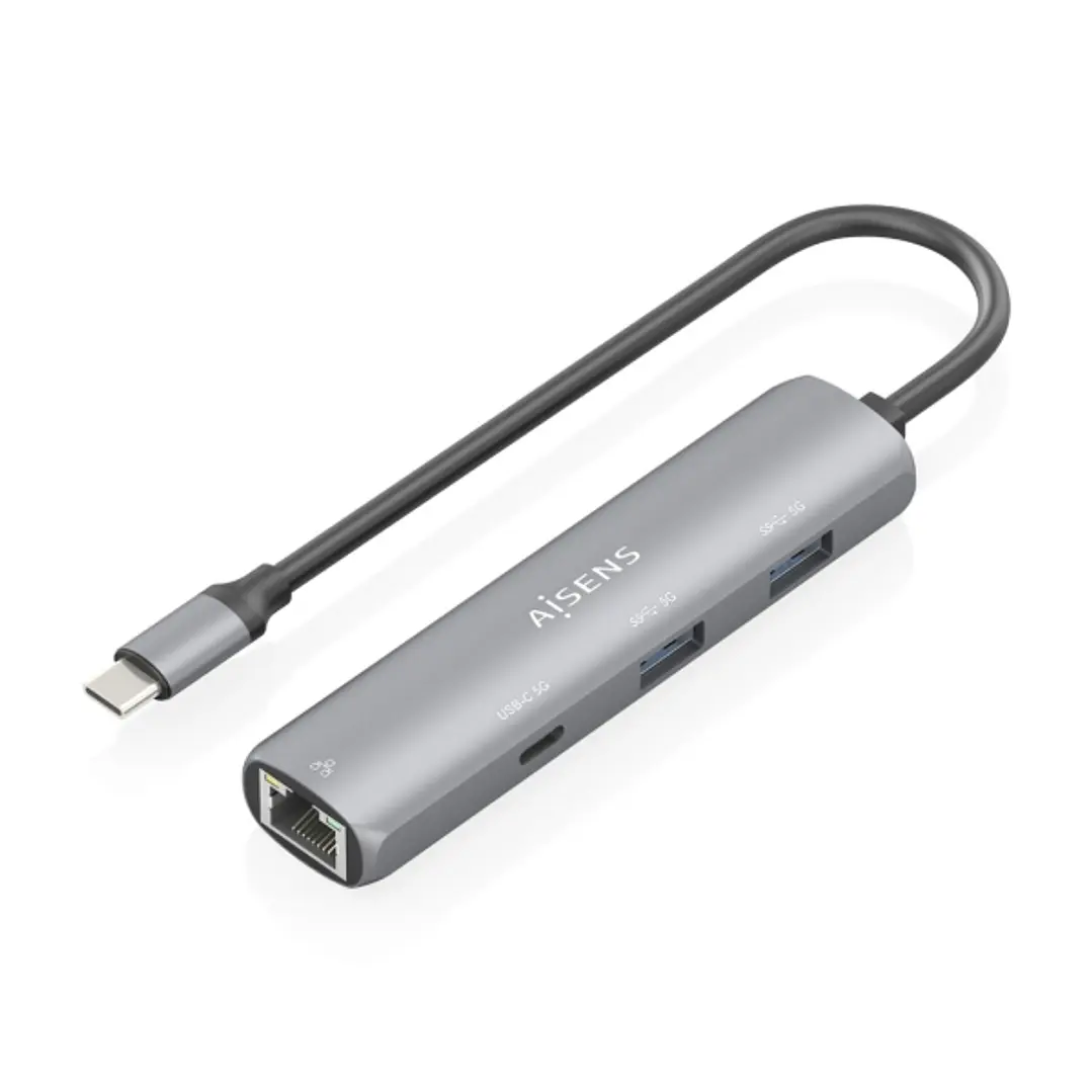 Aisens ASUC-4P039-GR Adaptador de Red USB-C a Ethernet Gigabit + Hub 1xUSB-C y 2xUSB-A 3.0 - 15cm - Color Gris 1