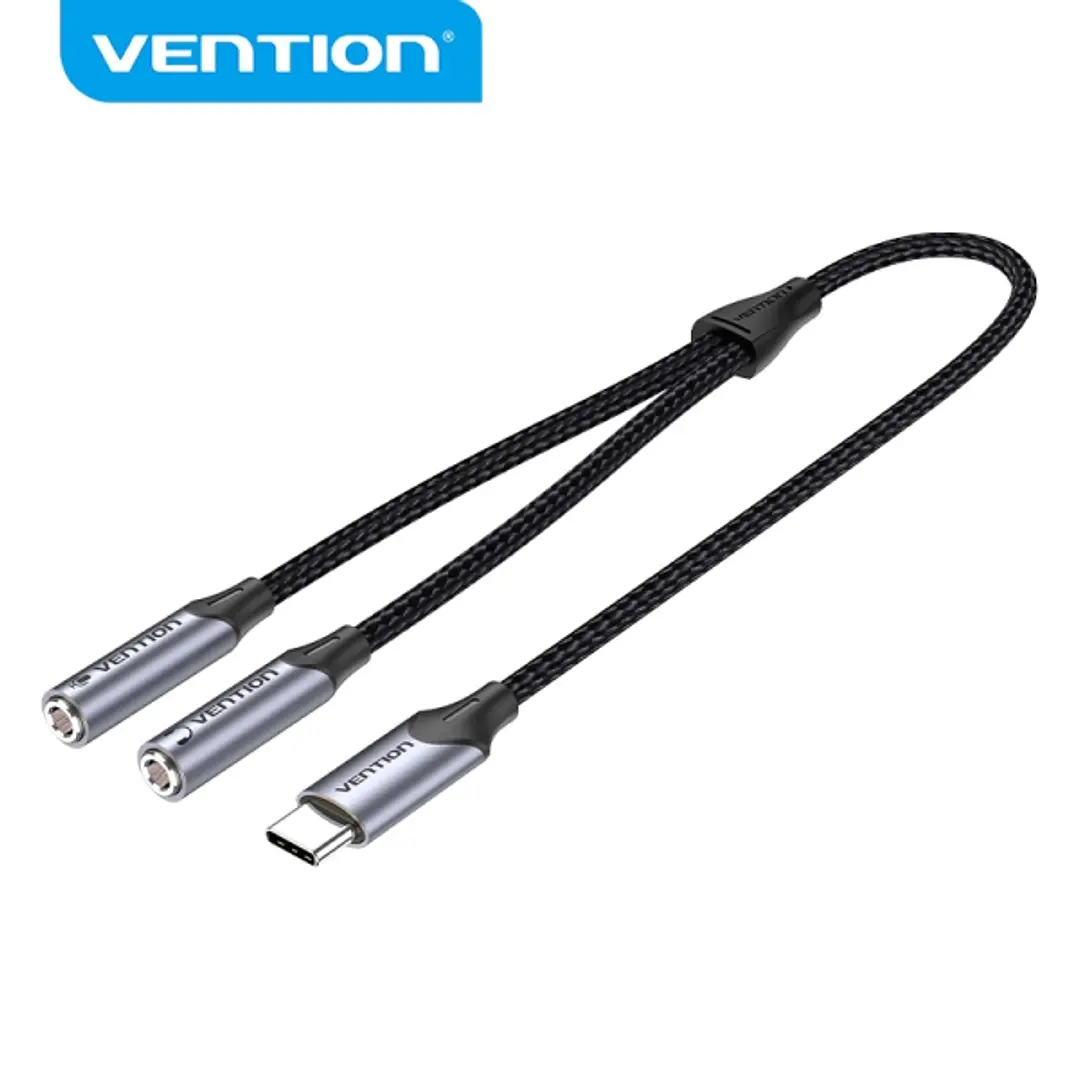 Vention Adaptador USB-C a TRS - Sonido Hi-Fi - Chip VT0200 - Carcasa de Aluminio - Antinudos - Resistente al Desgaste - Color Gris 1