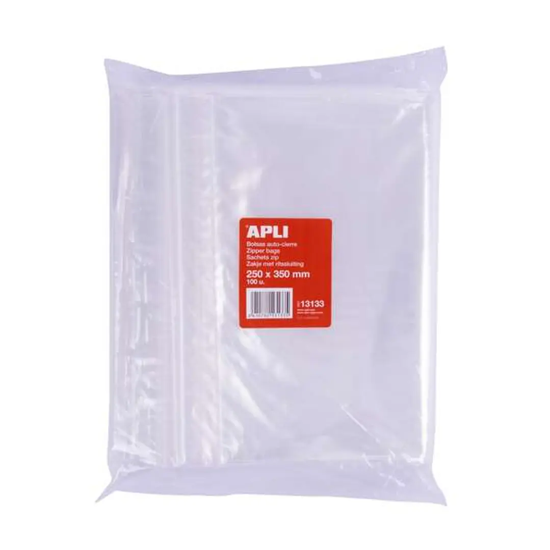 Apli Pack de 100 Bolsas de Auto Cierre 250 x 350 mm - Cierre Seguro - Aptas para Alimentos 1