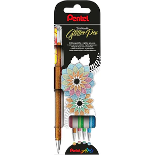 Pentel Hybrid Dual Metallic Pack de 4 Boligrafos de Bola con Tinta Gel Brillante - Punta 1mm - Trazo 0.5mm - Colores Brillantes Surtidos