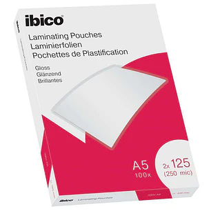 Ibico Caja de 100 Laminas de Plastificar Gloss A5 125 Micras - Acabado Cristalino de Alto Brillo - Plastifica Papel, Fotos, Tarjetas de Visita, Recurs