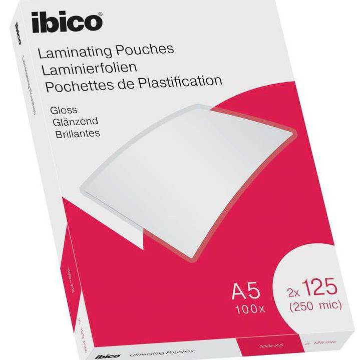 Ibico Caja de 100 Laminas de Plastificar Gloss A5 125 Micras - Acabado Cristalino de Alto Brillo - Plastifica Papel, Fotos, Tarjetas de Visita, Recurs 1