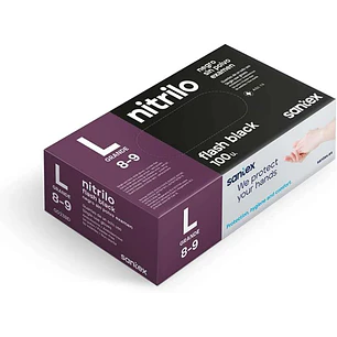 Santex Flash Black Pack de 100 Guantes de Nitrilo Talla L - 6 gramos - Sin Polvo - Libre de Latex - No Esteriles - Color Negro