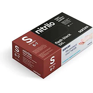 Santex Flash Black Pack de 100 Guantes de Nitrilo Talla S - 6 gramos - Sin Polvo - Libre de Latex - No Esteriles - Color Negro
