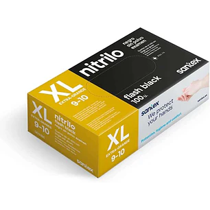 Santex Flash Black Pack de 100 Guantes de Nitrilo Talla XL - 6 gramos - Sin Polvo - Libre de Latex - No Esteriles - Color Negro