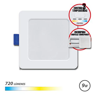 Elbat Downlight Cuadrado 9W - 720Lm - Selector 3 Temperaturas + Sobrepared - Color Blanco