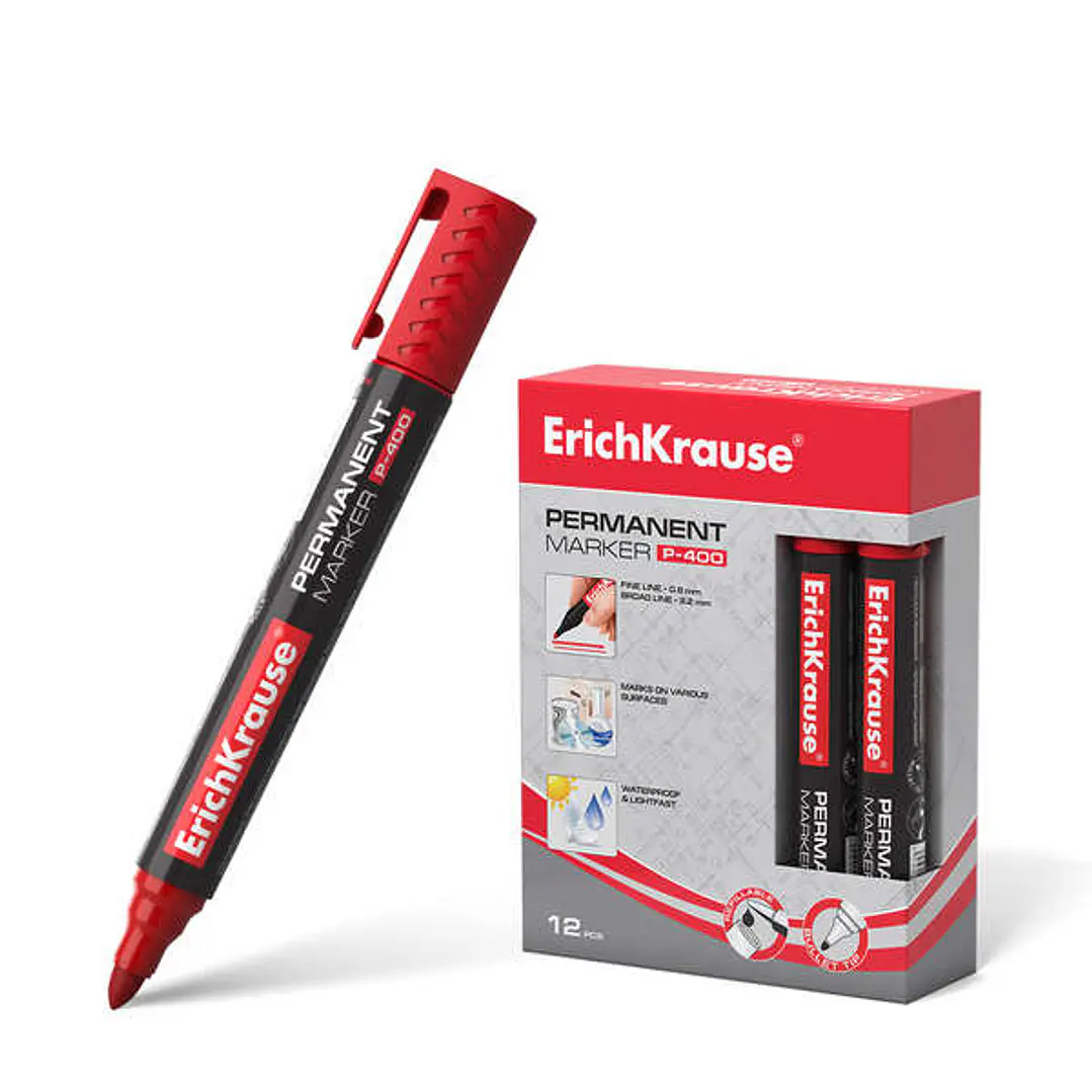 Erichkrause Marcador Permanente P-400 - Punta en Forma de Bala - Resistente a Multiples Superficies - Color Rojo 1