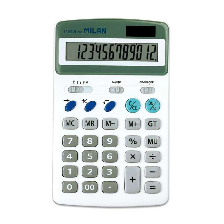 Milan Calculadora 12 Digitos - 3 Teclas de Memoria - Raiz Cuadrada y Calculo de Margenes - Apagado Automatico - Color Blanco 1