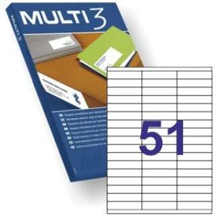 Multi3 Pack de 5100 Etiquetas Blancas Tamaño 70x16.9mm - 100 Hojas x 51 Etiquetas - Aptas para Imprimir Laser y Tinta 1