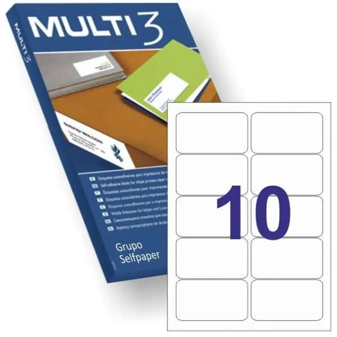 Multi3 Pack de 1.000 Etiquetas Permanentes 99.1x57mm - Cantos Romos - 100 Hojas x 10 Etiquetas - Color Blanco 1