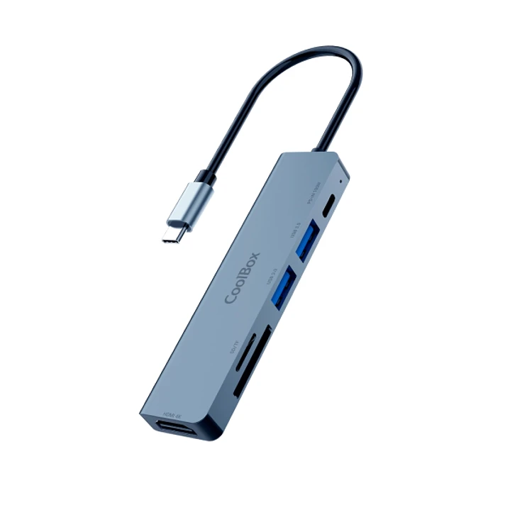 CoolBox MiniDock C61 USB-C - 1x HDMI 4K, 2x USB 3.2 Gen1, 1x USB-C PD, 1x SD, 1xMicroSD/TF - Compatible con PC, MAC y Consolas - Aluminio - Color Gris 1