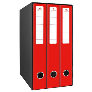 Mariola Box Modulo de 3 Archivadores con Rado 2 Anillas 40mm - Tamaño 35x26x17cm - Carton Forrado - Color Rojo