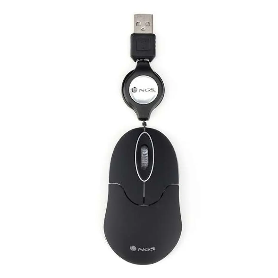 NGS Sin Raton USB 1000dpi - Cable Retractil - 3 Botones - Uso Ambidiestro - Color Negro 1