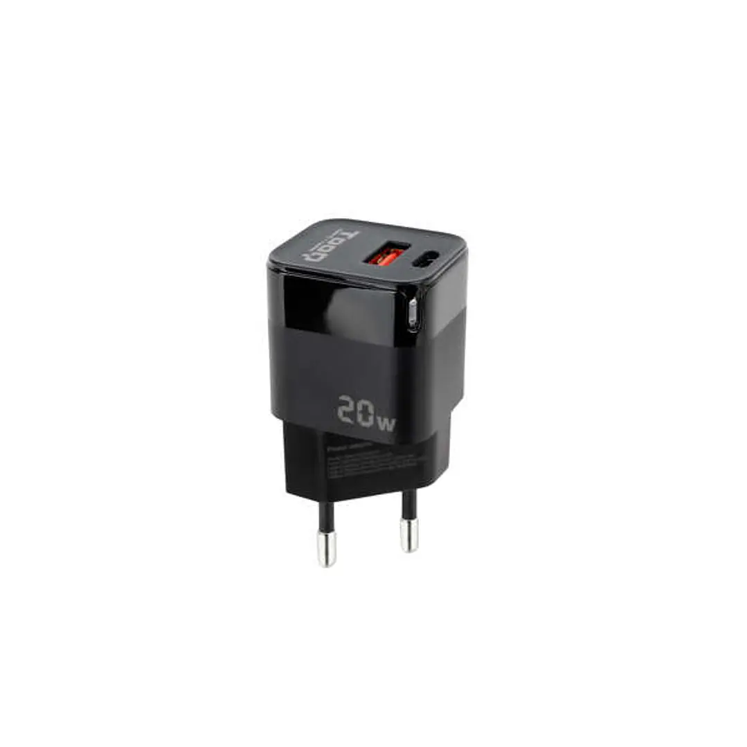 Tooq Cargador de Pared USB-C/PD + USB-A/QC 20W - Color Negro 1