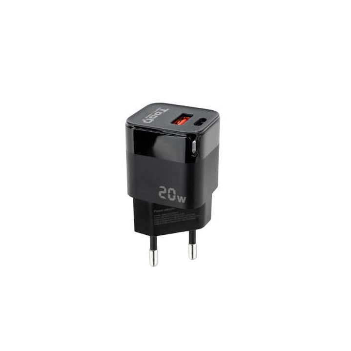 Tooq Cargador de Pared USB-C/PD + USB-A/QC 20W - Color Negro 1