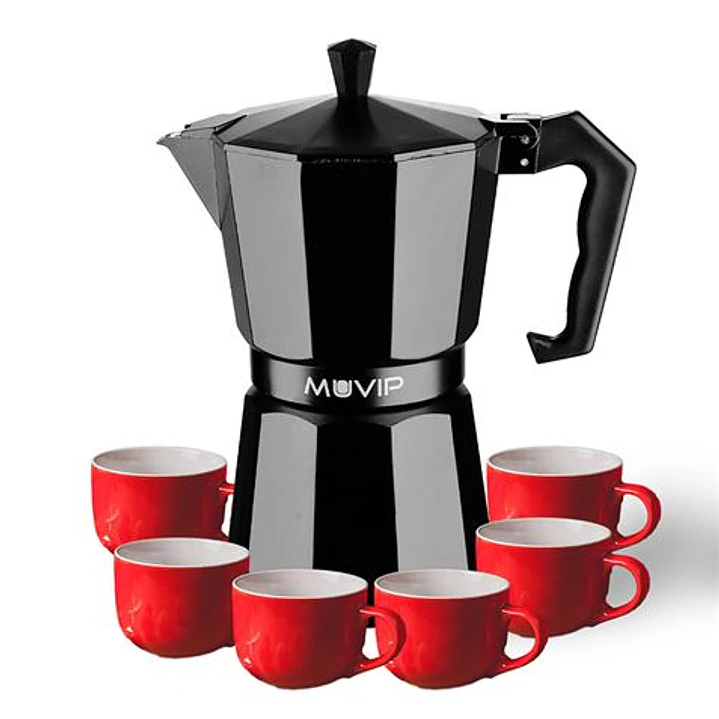 Muvip MV0607 Cafetera de Aluminio - Capacidad 6 Tazas - Mango Ergonomico - Antiadherente - Apta para Placas Electricas, Vitroceramicas y Gas - Color N 1