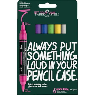 Faber-Castell Multimark Acrylic Pack con 6 Rotuladores Acrilicos Doble Punta - Puntas Redondas de 1mm y 3mm - Tinta Acrilica a Base de Agua - Colores 